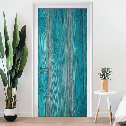 Selbstklebend Türbekleben Blaue Holzplanken Türtapete 85x200 cm, TürPoster Retro-Holzvertäfelung Türbilder 3D Türaufkleber Dekoration Poster Tapete Türfolie, PVC Wandtattoo Tür Tapeten m.2069