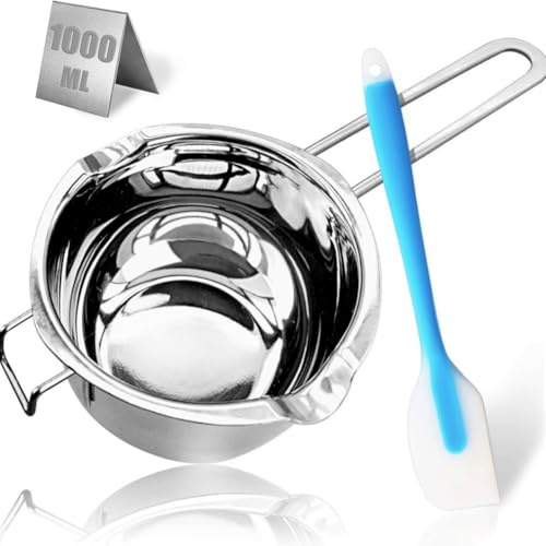 Lawnoval 304 Stainless Steel Double Boiler Pot 1000ML Melting Kit with Spatula Chocolate Butter Wax Melting, Silver