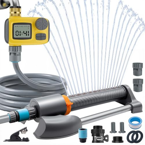 Deepoter Aspersor Oscilante Temporizador Riego 10m Manguera 3 en 1 Kit