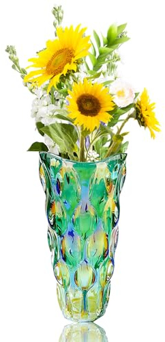 Glass Vase for Flowers, Thickened Irregular Texture Vase, Wide-Mouth Design | for Flower Arrangements | Living Room | Dining Table | Floral Displays | for Weddings & Housewarming Decorations