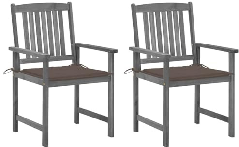 Zentexion Gartenstühle 2 Stück mit Kissen Grau Akazienholz Massiv Holz Gartensessel Outdoor Balkonstuhl Terrasse Sitzmöbel Komfort