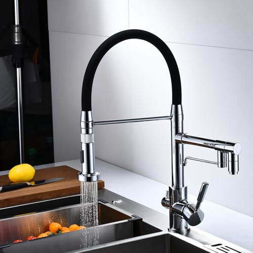 Grifo Cocina 3 Vias Osmosis Extraible Latón-Cromado + Tubo Negro
