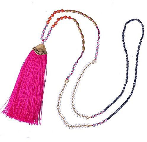 KELITCH Neue Damen Perlenkette Mit Quaste Boho Lange Sweater Halskette Lätzchen
