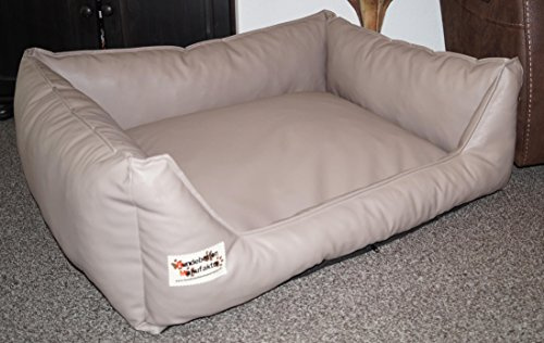 Hundebettenmanufaktur Hundebett Hundesofa Schlafplatz Kunstleder Similpelle für Hunde Formstabil Wasserabweisend Farbe und Größe Wählbar von XS bis XXL (110 cm x 85 cm, Taupe)