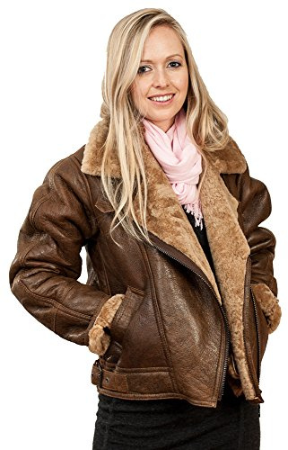 Infinity Leather Damen Braun B3 WW2 Ingwer Schaffell Lederjacke