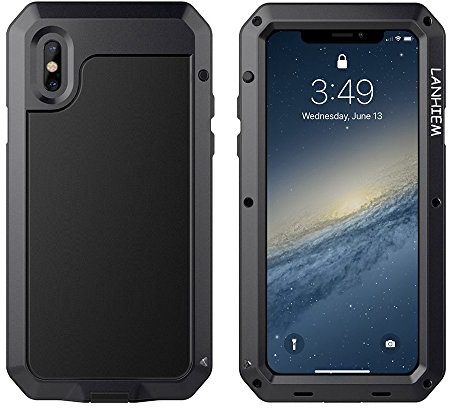 Lanhiem für iPhone X Hülle, iPhone XS Hülle, 360 Grad Outdoor Schutzhülle Stoßfest Tough Armor Metall Ganzkörper Panzerhülle Staubdicht Heavy Duty Case mit Eingebautem Displayschutz, Schwarz