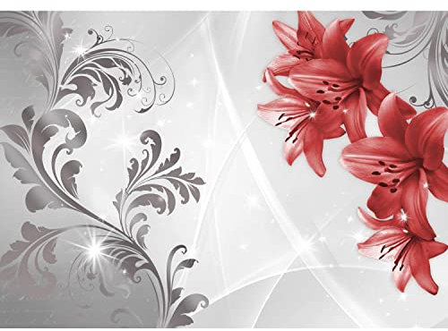 Runa Art Fototapete Blumen Lilien 352 x 250 cm Vlies Tapeten XXL Moderne Wandtapete Wohnzimmer Schlafzimmer Schwarz Rot 9268011c