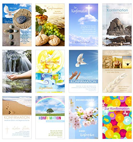 Edition Seidel Set 12 Konfirmationskarten mit Umschlag - Glückwunschkarte zur Konfirmation - Konfirmationskarte - Set Kartenset (Doppelkarten/Klappkarten mit Briefumschlag)