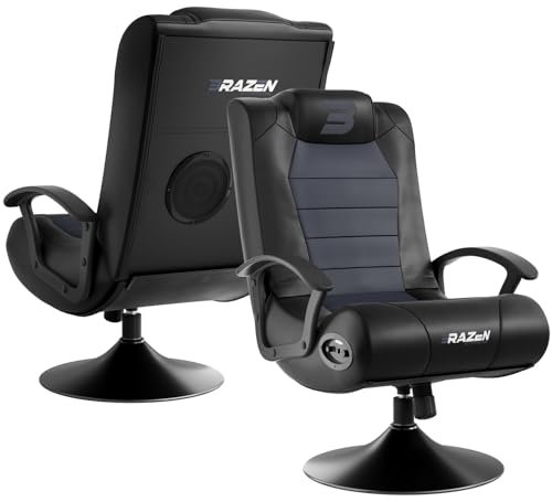 BraZen Stag 2.1 Bluetooth Surround Sound Gaming Chairs for Kids with Speaker Subwoofer and Pedestal Base - Grey