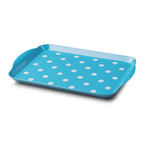 Zeal Melamine Food Serving Tray with Handles and Lipped Edges, Dotty Polka Dot Serving Lap Tray 30 x 21cm, Aqua Blue