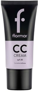 Flormar CC Cream Anti-Dullness CC01 – Lila Farbkorrektur gegen Gelbstich & Fahlen Teint mit SPF 15, Feuchtigkeitsspendend, Teint-Ausgleichend, Mit Granatapfel- & Aprikosenkern-Extrakt, 35 ml