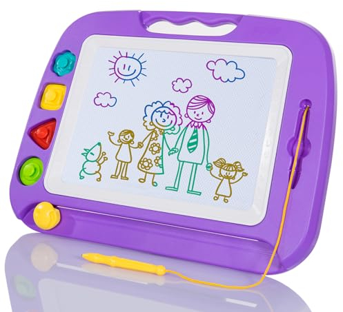 SGILE Large Magnetic Drawing Board - 4 Colors 42×33cm Doodle Pad with 4 Stamps for Toddlers, Learning Toy Gift Magnet Doodle Board Etch Sketch Toys for 36+ Month Kids Girls Boys, Purple