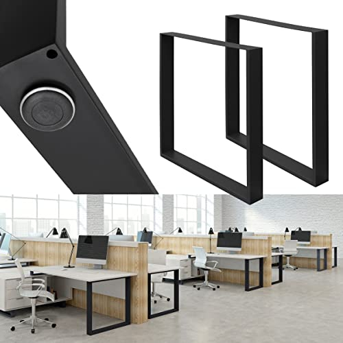 ECD Germany 2X Tischbeine aus Vierkantprofilen, 70 x 72 cm, Schwarz, pulverbeschichtete Stahl, Industriedesign, Metall Tischkufen Tischuntergestell Tischgestell Möbelfüße, für Esstisch Schreibtisch