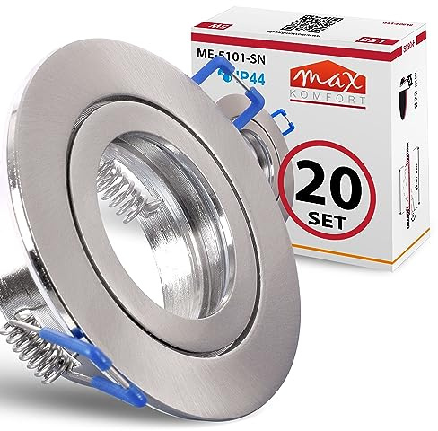 20x Einbaustrahler Bad IP44 mit GU10 Fassung RUND eisen gebürstet Einbauspot Einbauleuchte Rahmen Rostfrei Deckenspot Strahler Spot 5101