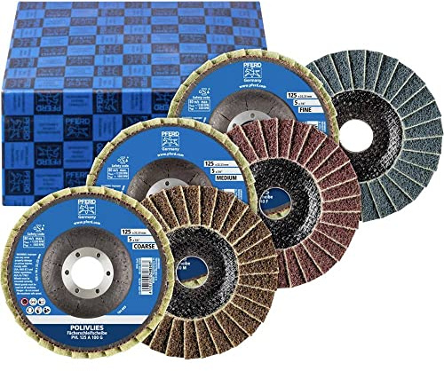 PFERD TOOLS POLIVLIES-Fächerscheiben Set PVL, 3-tlg. | Korund Ø125mm Bohrungs-ø 22,23mm A100,180,280 | 44698005 – für den Feinschliff