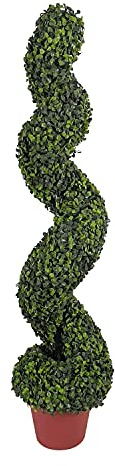 Abaseen Artificial Boxwood Spiral Topiary Trees for Indoor Outdoor Decor, UV Stable Outdoor Use Height 100cm (Boxwood Spiral Tree with Red Pot, 1)