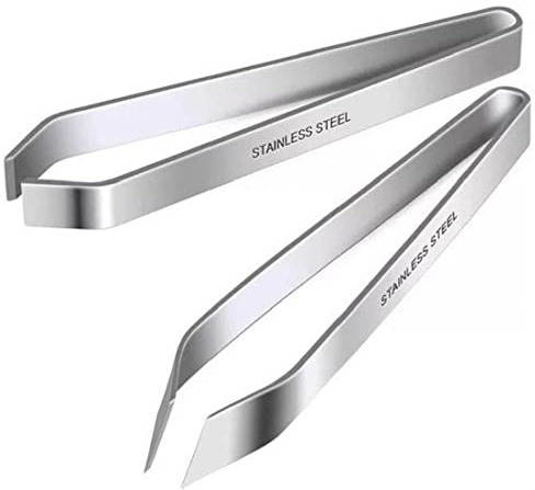 Sanfly 2pcs Fish Bone Tweezers Stainless Steel Slant Tweezers Clip Flat Tweezers Fish Bone Tongs Kitchen Meat Hair Remover Tool