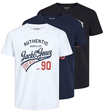 Jack & Jones S Jjethan Tee SS Crew Neck 3pk MP Noos T-Shirt, Black/Pack: Nero, Bianco, navylazer, L Uomo