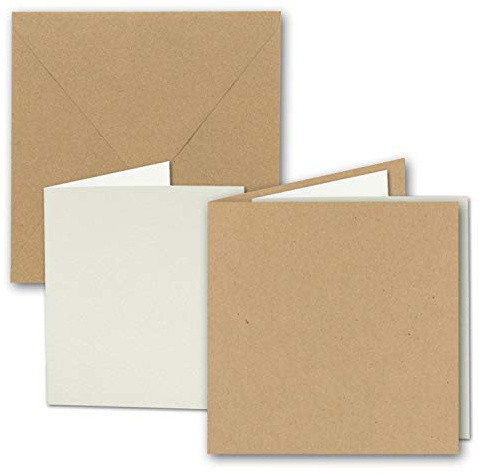 10x Quadratisches Faltkarten SET aus Kraft-Papier in sandbraun 15,7 x 15,7 cm - Doppel-Karten mit Briefumschlägen und Einlegeblättern aus Recycling-Papier - Serie UmWelt