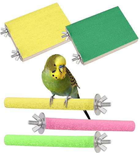upain 5 Pack Parrot Budgie Perch, Natural Wood Bird Scrub Perch Platform and Paw Grinding Stick Bird Cage Toys Accessories for Small Parakeets Cockatiels Budgies Parakeet Lovebird