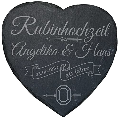 mtb more energy Personalisierbare Schiefertafel Herz ''40 Jahre Rubinhochzeit'' - individuell anpassbar - 25x25 cm - Laser Gravur auf Schieferherz - Hochzeit Geschenk