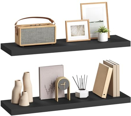 eSituro Wandregal, schwebendes schwarzes Regale für Wandmontage, 2er-Set Schweberegal Hängeregal Wandbrett im Wohnzimmer Schlafzimmer Küche Badezimmer, 70x3,8x22,9 cm | für Wohnzimmer Schlafzimmer Küche Badezimmer, Schweberegal hängend, mit unsichtbarer Halterung