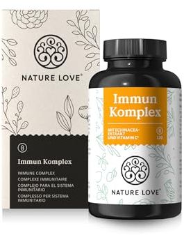 NATURE LOVE® Immun Komplex - 120 Kapseln - 4 Monate Reichweite - mit Echinacea-Extrakt, Vitamin C & D, Zink, Selen und Histidin - Immunsystem unterstützen* - hochdosiert, laborgeprüft aus Deutschland