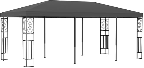 LAPOOH Pavillon, Faltpavillon, Pergola, Partyzelt, Standmarkise, Sonnenzelt, Garten Pavillion, Grillpavillon, 3x6 m Anthrazit Stoff