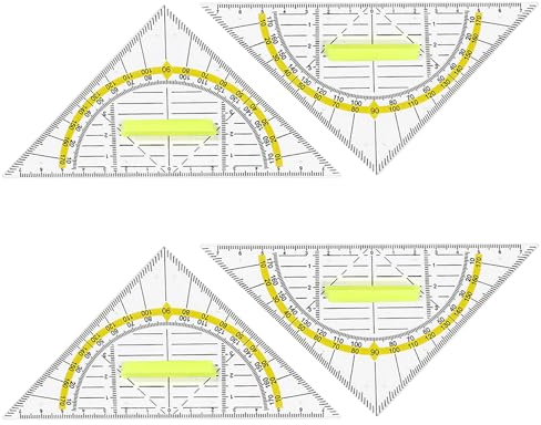 Simsky Geodreieck-Set, 4 Stk Winkelmesser, 16 cm, Kunststoff, Transparent, Flexibel, für Studium, Büro, Design, Malerei