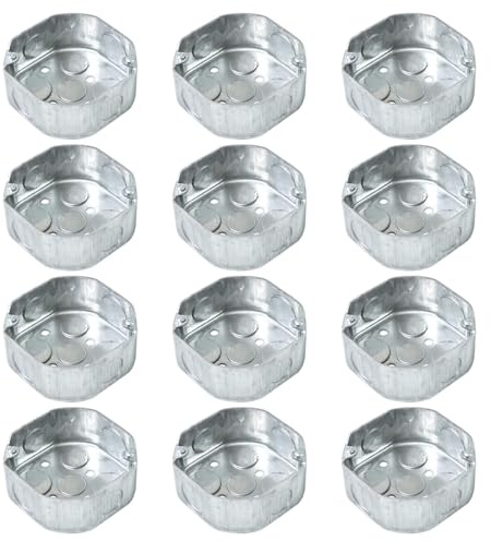 Qlvily 12 Packs Octagon Electrical Box, Raised Ground 1-1/2'' Deep Metal Electrical Box, 3/4 Side Knockouts, Electrical Junction Box, Galvanized