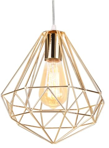 iDEGU Retro Hängelampe Vintage Lampe im Industrie Design Käfigform Lampenschirm aus Metall E27 Pendelleuchte Gold Hängeleuchte für Esszimmer Küche Schlafzimmer Wohnzimmer Restaurant (25cm)