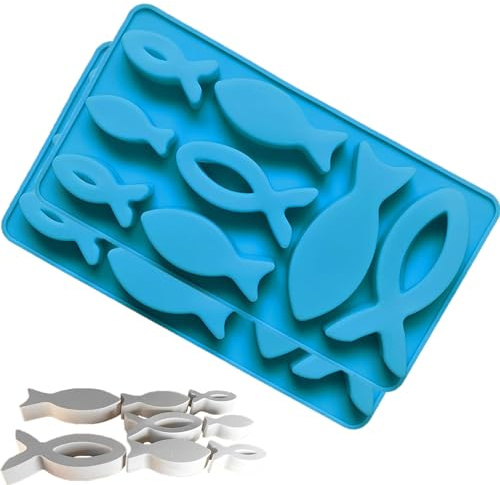 Atsmoce® 2 Stück Silikon Fischform für Kommunion Deko, Fisch Silikonform für Seife, 8 Gitter, Blau 2