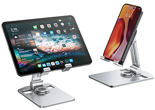 nediea Handyhalterung Schreibtisch Verstellbar, Faltbarer Handyständer, 360 Grad Drehbar Handy Ständer, Aluminium i Pad Halterung, Kompatibel mit iPad/iPhone, und 4-12,9 Zoll Smartphones und Tablets