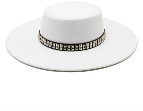 SOYNIA Fedora Trilby Filzhut Hut Fedora-Hut Mit Breiter Krempe Klassische Vintage-Filzhüte Mit Gürteldekor Panamahut Schwarz 56–58 cm Weiß