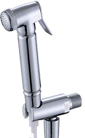 HTOYXPYYQ Handbrause-Set, Handbrause-Set, Messing-Sprühkopf mit 1,5 m Edelstahlschlauch und Halterung, Stoffwindel-Sprühgerät, WC-Duschbrause, Duschset, Silber