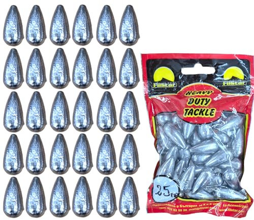 PRO FILSTAR Inline Grundblei Angeln Set 30 x 25g - Blei Angeln - Angel Bleie Set - Grundangeln - Birnenblei - Blei Gewicht - Angelblei - Fishing Weights - Bleigewichte – Karpfenblei – Tropfenblei