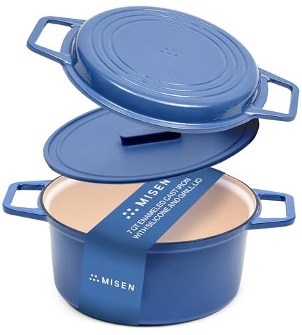 Misen 7QT Dutch Oven Grill mit Silikondeckel – Premium-Emaille-Beschichtung – doppelte & breite Griffe – langlebiger, großer Boden & induktionsgeeignetes Kochgeschirr – klassische Küchenutensilien für
