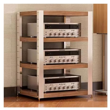 Lautsprecher-Ständer Mehrstöckiger Audio-Rack-Verstärkerschrank, schwarzer Walnuss-Farbverstärker-Schrank, Massivholz-Rack, Lautsprecher-Rack, Audio-Schrank Boxenständer(B,62.5 * 47.5 * 82.5CM)