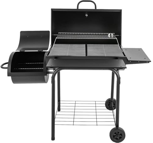 HINOPY Holzkohlegrill mit Deckel, Grillwage Groß Kohle BBQ mit Rädern & Thermometer und 2 Ablagen für Camping und Garten, 147 * 70 * 126cm