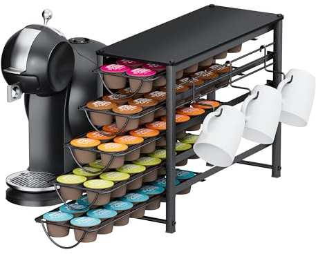 HFHOME 5 Tier Coffee Pod Storge Drawer for Dolce Gusto, 70 Capsules Capacity Pod Holder, Non-Slip Sliding Coffee Holder Organizer, Metal Coffee Pod Storge for Kitchen Small Space Counters