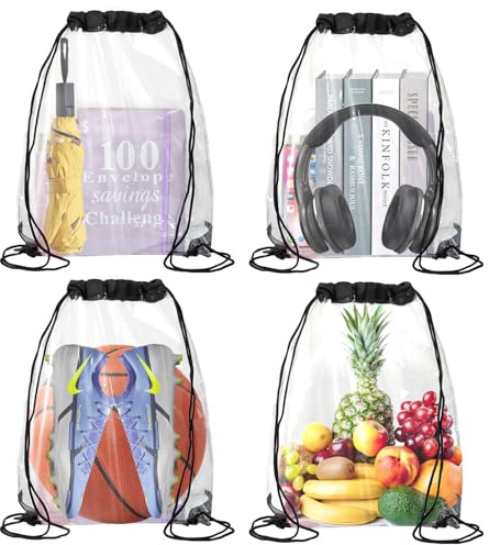 RAFIYU 4 Stück Durchsichtiger Rucksack, Clear Bag Festival Mit Robustem Pvc | Transparente Tasche Ideal Für Schule, Fitness, Reise Und Strand, Schneller Sicherheitskontrolle Und Leichtem Design