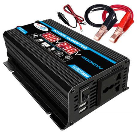 HUIZHITENGDA 12V zu 220V 4000W Power Inverter, Solar Inverter Dual USB Schnellladung für Telefon Laptops Auto mit 4.2A Dual USB AC Car Ladegerät Adapter,12v to110v