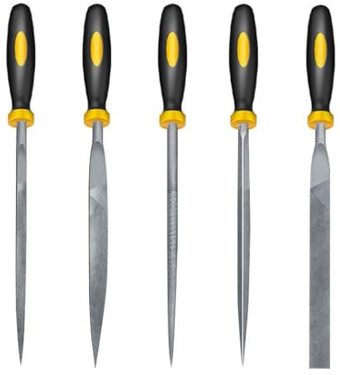 Cleminsta 5 Stück Profi Feilen Set, Feile Metall Schlüsselfeilen, Metallfeilen und Holzfeilen Set, Feilen Set inkl. Flachfeile Halbrundfeile Rundfeile Dreikantfeile Vierkantfeile, Modellbau Werkzeug