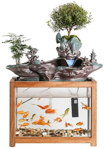 Decoraciones De La Casa Fuente de Mesa, Fuente de Agua con Rocas, Adornos de cerámica for Sala de Estar, Paisaje acuático Interior, Adornos de Escritorio for pecera Fuente De Escritorio