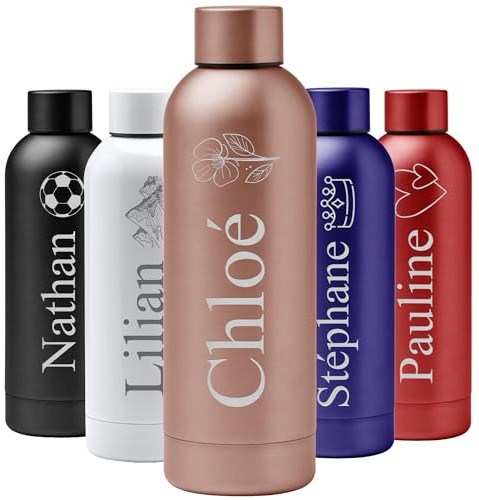 KDO MAGIC - Gourde Personnalisable - Bouteille personnalisée - Prénom gravé - 550 ml - Cadeau noël, Anniversaire, Homme, Femme (Rose)