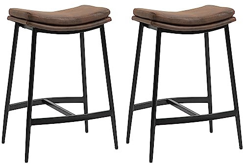 HOMCOM Conjunto de 2 Taburetes Altos de Cocina Sillas Altas de Cocina sin Respaldo con Estructura de Acero Estilo Industrial Carga 120 kg para Bar Salón Comedor Marrón