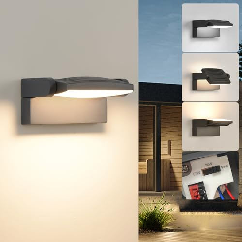 SANSHI Außenlampe 12W,Wandlampe mit 350°Schwenkbar Panel,IP65,Dunkelgrau | 3000K/4000K/6500K Aussenleuchte,Wandleuchte Innen Außen,Wasserdicht aussenlampe Wand,Außenwandleuchte Für Terrasse Balkon