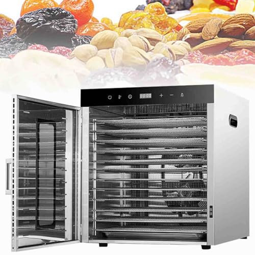 HNBYLMM Deshidratador de Alimentos de 10 Capas, deshidratadora Comercial de 1000W, Tiempo: 0-24 H, Temperatura: 30-90℃ + Panel de Control, Ventilador de 360°, para Frutas, Verduras, Carnes, mariscos