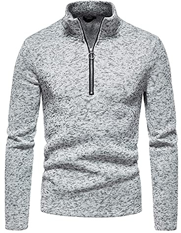 PODOLIXIA Pull pour homme avec fermeture éclair Troyer - Demi-fermeture éclair - Manches longues - Col montant - Automne - Hiver - Sweat-shirt tactique à manches longues - Coupe ajustée, gris, XL