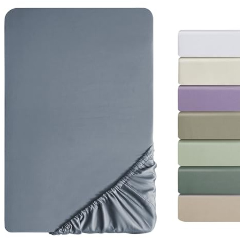 SOULFUL Satin Spannbettlaken 160x200cm Baumwolle Oeko-TEX AshleyBlau | 100% Langstapelige Baumwolle Kühlend Seidig Luxus Spannbettlaken bis 25cm Matratzenhöhe für Allergiker Geeignet